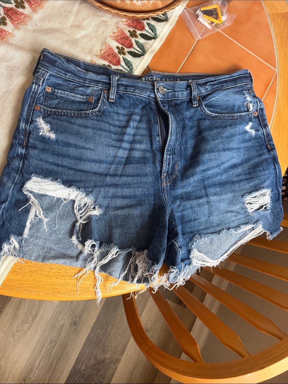 American Eagle Outfitters Frayed Distressed Denim Shorts - Dark Blue